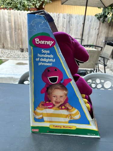 Vintage 1992 1996 sprechender Barney lila Dinosaurier Plüsch 71245 Playskool neu im Karton Neu aus altem Lagerbestand - Bild 8 von 10