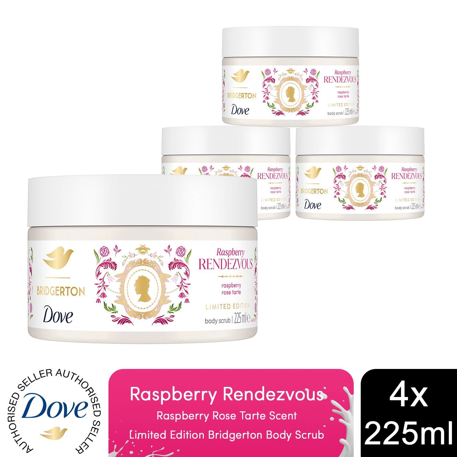 Dove Bridgerton Limited Edition Body Scrub Raspberry Exfoliator 225ml, 4pk