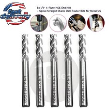 5x 1/4" 4-Flute HSS End Mill  Spiral Straight Shank CNC Router Bits for Metal US