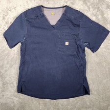 Carhartt Scrub Top Mens M C16418 Navy Blue Ripstop Stretch EUC
