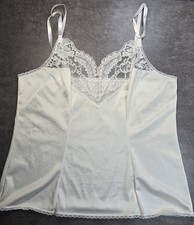 Vassarette White Ivory Satin Camisole M Lace Trim Tank Top 17-105 Medium Thin