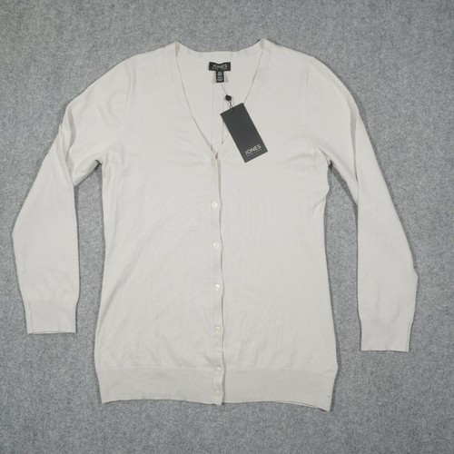 Jones New York Women's Stone M V-Neck Cardigan Sweater Viscose Nylon New