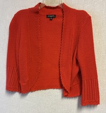 Women's Cardigan Sweater, Orange, Made In USA, Notations Brand Petite Medium.
