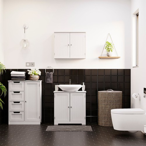 Priano Wall Cabinet 2 Door White Storage Organiser Mounted Cupboard Bathroom - Picture 9 of 9