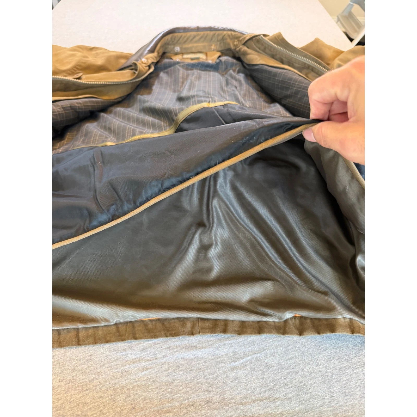 Rainforest Mens Microfiber Field Jacket Tan Brown Leather Trim Collar Large image 7