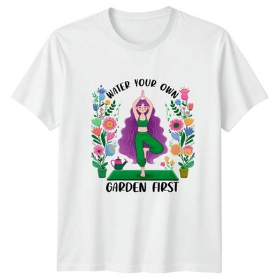 Water Your Own Garden First Yoga Pose Damen Grafik T-Shirt