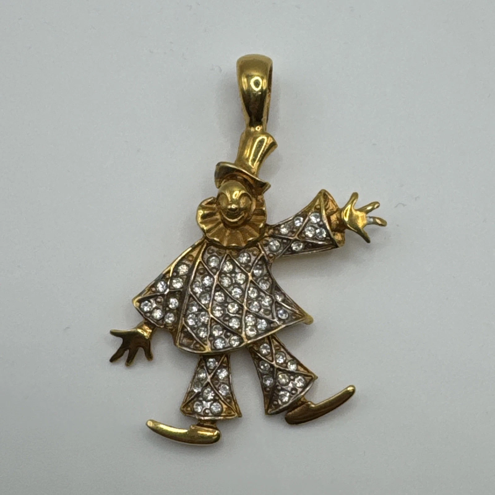 Bijoux Fantaisie Pendentif Doré Clown Avec Strass