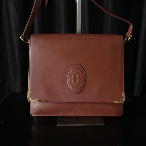 Cartier Mustline Bordeaux Leather Shoulder Bag 8.3x9.4x2.4in Used