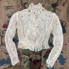 Antique Edwardian Bodice Mixed Lace Bobbin High Neck Dress Blouse Top Vintage