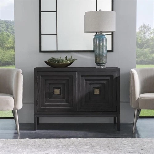 Uttermost Aiken 2-Door Contemporary Iron and Wood Cabinet in Ebony Black - Picture 9 of 12