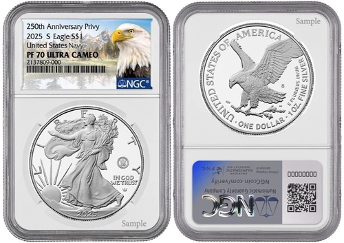 2025 S Silver Eagle $1 United States Navy Privy NGC PF70 UCameo  #1843