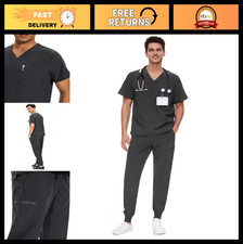 Men's Scrubs Set - V-Neck Top with 4 Pockets  Jogger Pants with 7 Pockets