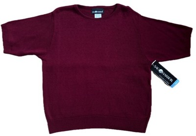 Vintage Deep Red Dainty Pattern Short Sleeve Sweater Size XL Nordic Lagenlook