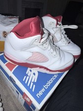 Jordan Air Jordan 5 Retro White Red Pink Unisex Kids High Top Sneaker sz 1.5Y
