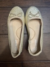 Cat  Jack Gold Glitter Bow Girls Ballet Flats Slip On Rubber Sole Size 1 Girls