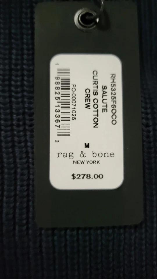 NEW rag & bone MEN'S SALUTE CURTIS COTTON LONG SLEEVE CREW NAVY SWEATER SIZE M - Image 3 of 4