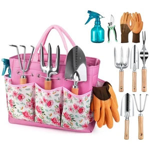 9-Piece Ensemble d'outils de jardin lourd avec sac organisateur - Cadeaux de jardinage parfaits