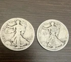Lot of 2 Walking Liberty Half Dollars 90% Silver Circulated Vintage U.S. Coins