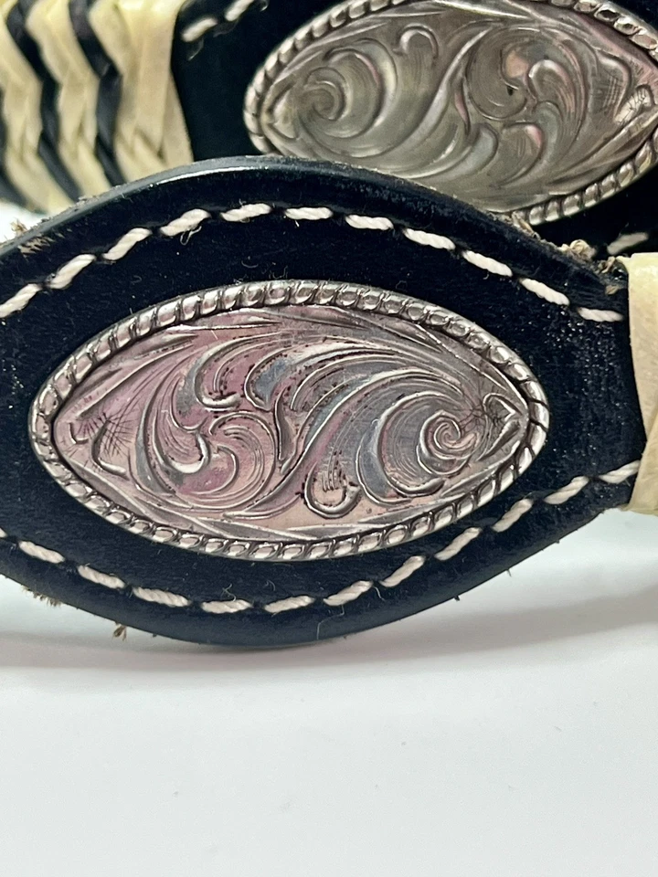Cinto Concho NOCONA 34” Prata Ouro 14K Preenchimento na Mão Cinto de Couro Trabalhado VTG LER - Imagem 2 de 4
