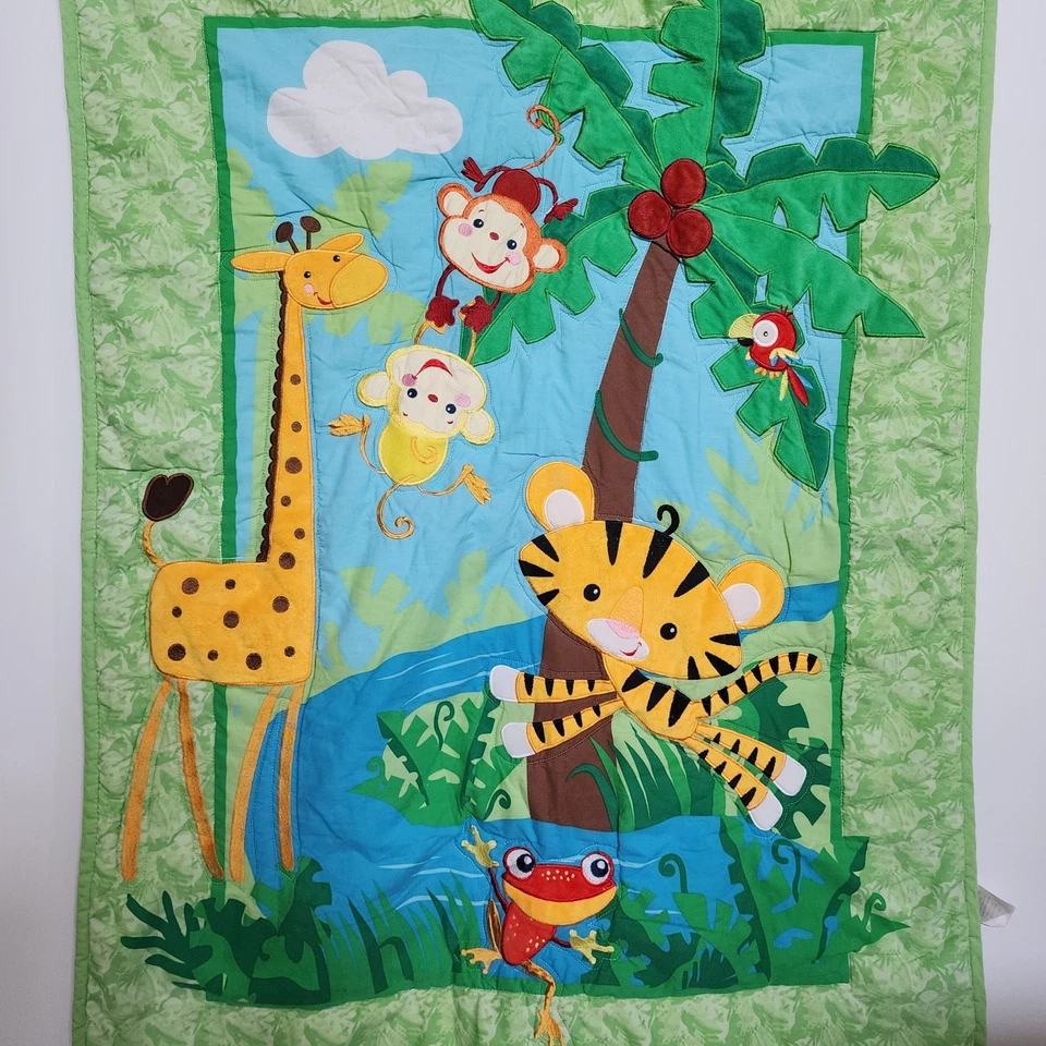Fisher Price Animales de la Selva Tropical Bebé Cuna Edredón Manta 42" x 32" Foto 3 de 4