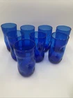 VTG MCM 8 Blenko Cobalt Blue Dimpled Pinched Glass Tumblers
