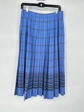Vintage Pendleton Blue Tartan Plaid Virgin Wool Pleated Midi Maxi Skirt Size 14