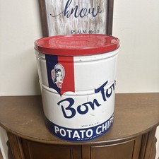 BON TON PAPAS FRITAS GRANDES VINTAGE 3 LB TAMAÑO EXHIBICIÓN LATA, BON TON FOODS YORK PA