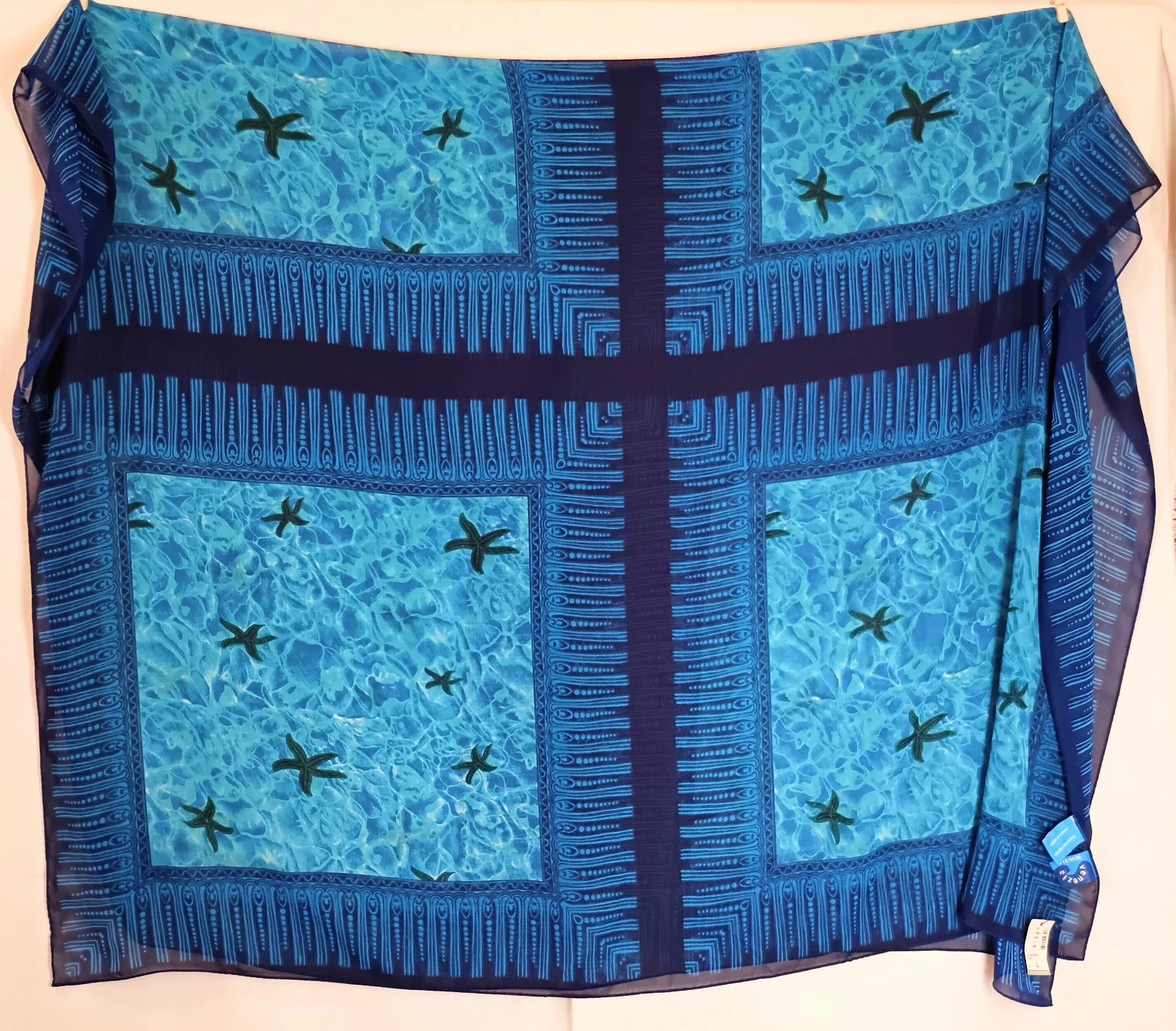 NEW Venezia Swim Coverup Pareo Wrap Scarf 42" x 63" Women Starfish Ocean Blue
