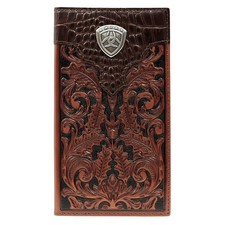 ARIAT Men  s Tooled Oak Front Gator Print Top Shield Leather Rodeo Wallet