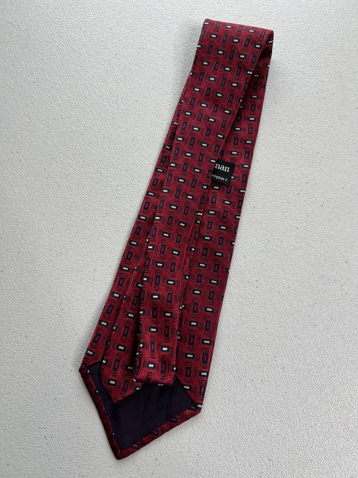 Corbata Joseph & Lyman roja, azul patrón geométrico 100 % seda hecha en EE. UU. NUEVA SIN ETIQUETAS Foto 4 de 4