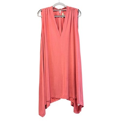 Kori America Plus Size XL Coral V Neck Sleeveless Handkerchief Hem Dress