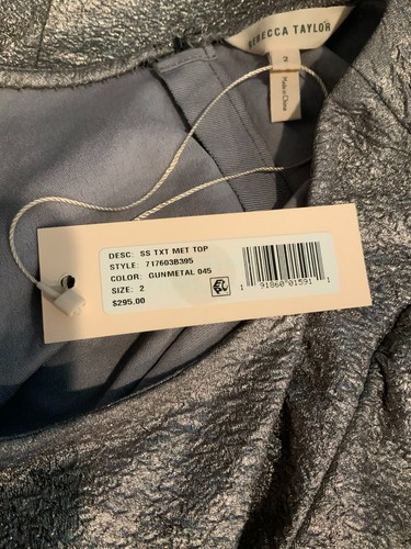 Rebecca Taylor Silver Gunmetal Textured Metallic Shirt, Size 2 (US) NWT! $295 - Picture 8 of 9