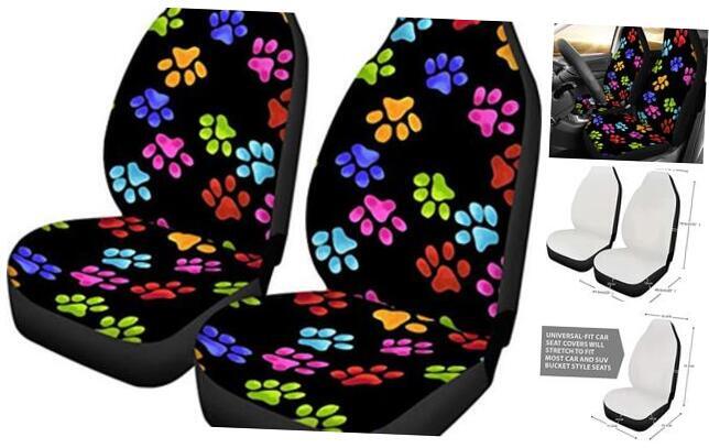 Car Seat Cover Colorful Print Front Seat Covers 2 pc,Vehicle Seat Paw-image
