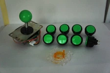 Set of 8 - Arcade Parts Sanwa Mix Black Green Buttons & Green Joystick GT-Y Wire