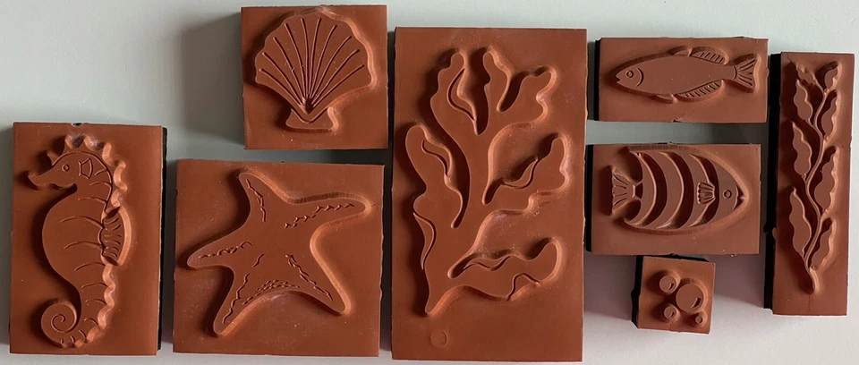 Sello de goma vintage para toda la noche y diseño vida marina conchas de peces caballito de mar algas Foto 4 de 4