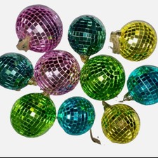10 Pcs Mirrored Glass Disco Ball 3.25 2 Ornament Multicolored Christmas