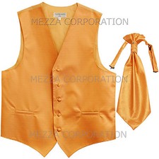 New Men's Tuxedo Vest Waistcoat Horizontal Stripes Ascot Cravat prom party Gold