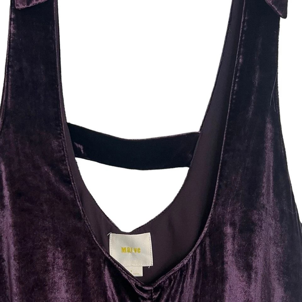 Anthropologie by MAEVE Plum Purple Velvet Suspender Jumpsuit Wide leg Boho Small - Image 3 of 4