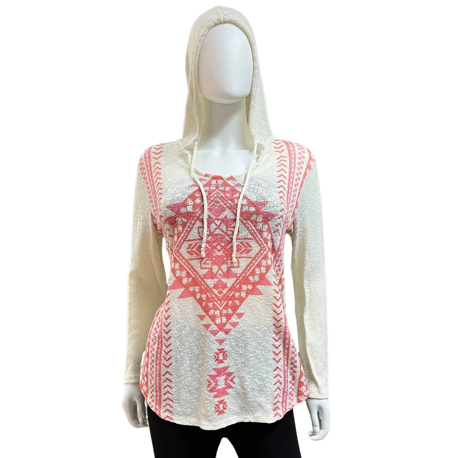 OFF WHITE Camicetta donna bianco sporco e rosa con cappuccio boho top taglia vedi foto (A10021)