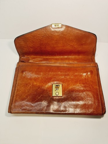 Bolso de mano/cartera vintage de cuero marrón de calidad italiana Mozelli con cerradura - llave... - Imagen 3 de 20