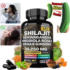 8 in 1 Shilajit Capsules  Ashwagandha, Rhodiola Rosea, Panax Ginseng  60/90 Caps