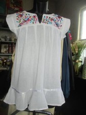 Authentic Handmade Mexican Girls' White Floral Embroidered Cotton Dress Size 8