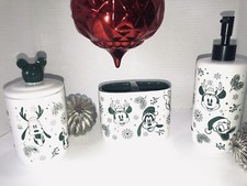 MICKEY MOUSE  FRIENDS BATHROOM WHITE/GREEN SOAP PUMP, SM CANISTER  TOOTHBRUSH