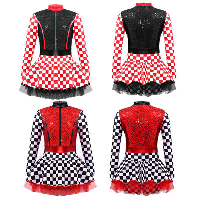 DE Freebily Rennfahrer Kostüm Mädchen Tutu Kleid Langarm Ballettkleid Tanzkleid