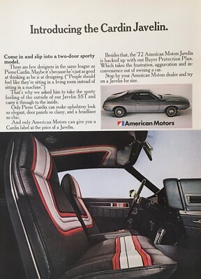 3 + pgs:  ads for 1971  1972  AMC  JAVELIN AMX PIERRE CARDIN + Jack Nicholson