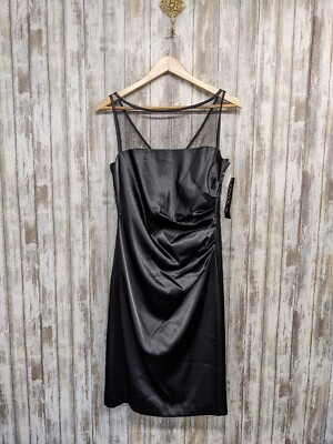 Vtg Onyx Nite Black Dress Size 10 Satin Mesh Ruched Grunge Cocktail USA Made NWT