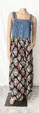 Vintage Gary Island Denim Top Floral Skirt Hawaiian Maxi Dress Women’s Size M