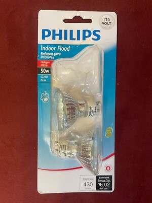 PHILIPS 415794 Indoor Flood 50-Watt MR16 GU10 Base 120-Volt Light Bulb 2-Pack