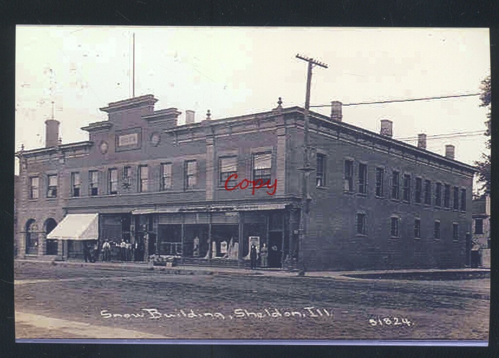 REAL PHOTO SHELDON ILLINOIS DOWNTOWN STREET SCENE VINTAGE POSTCARD COPY