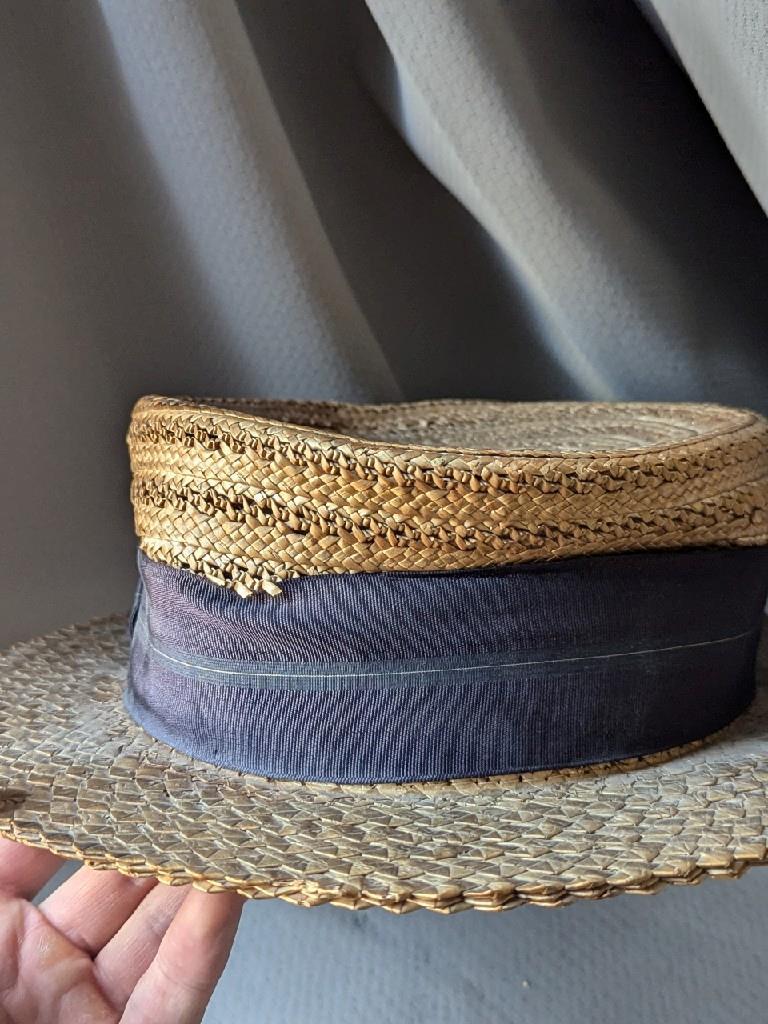 antique 1900s victorian STRAW top hat BOATER woven (56